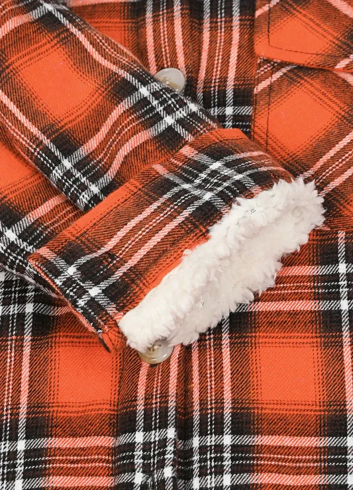 Girls Hooded Plaid Flannel Shirt Jacket,Sherpa Lined