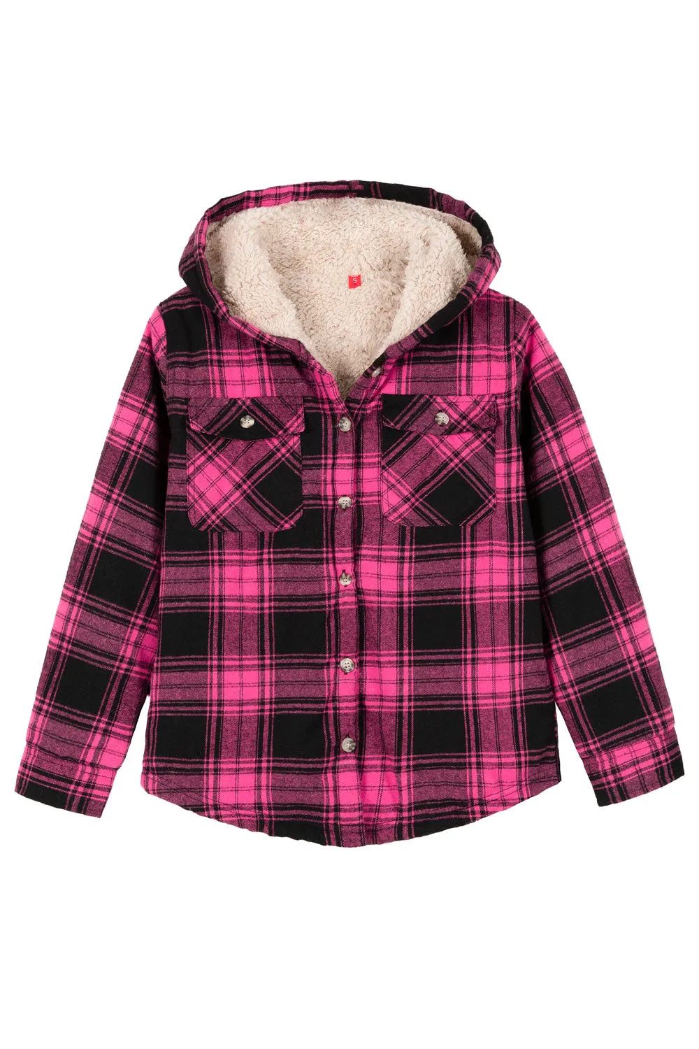 Girls Hooded Plaid Flannel Shirt Jacket,Sherpa Lined