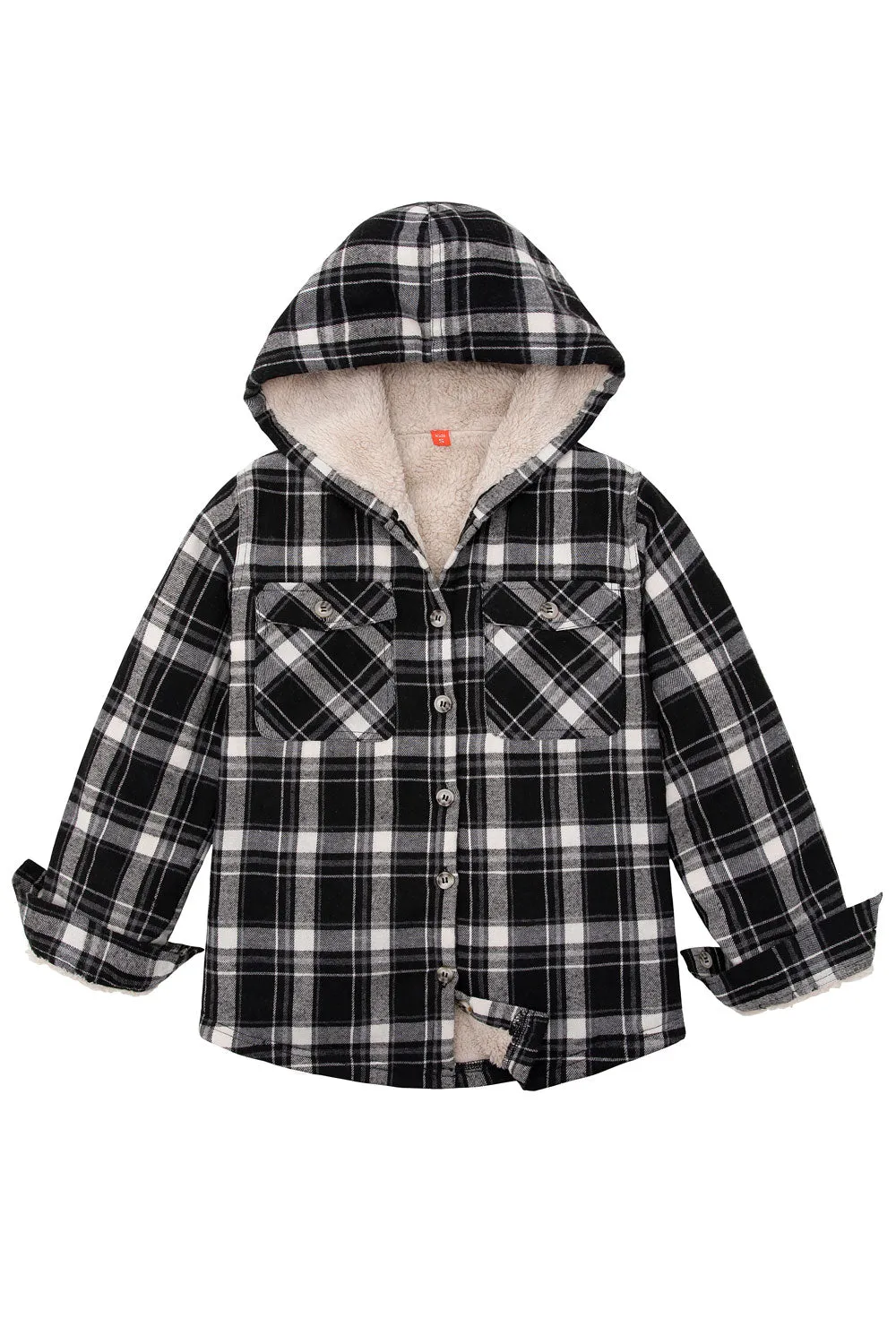 Girls Hooded Plaid Flannel Shirt Jacket,Sherpa Lined