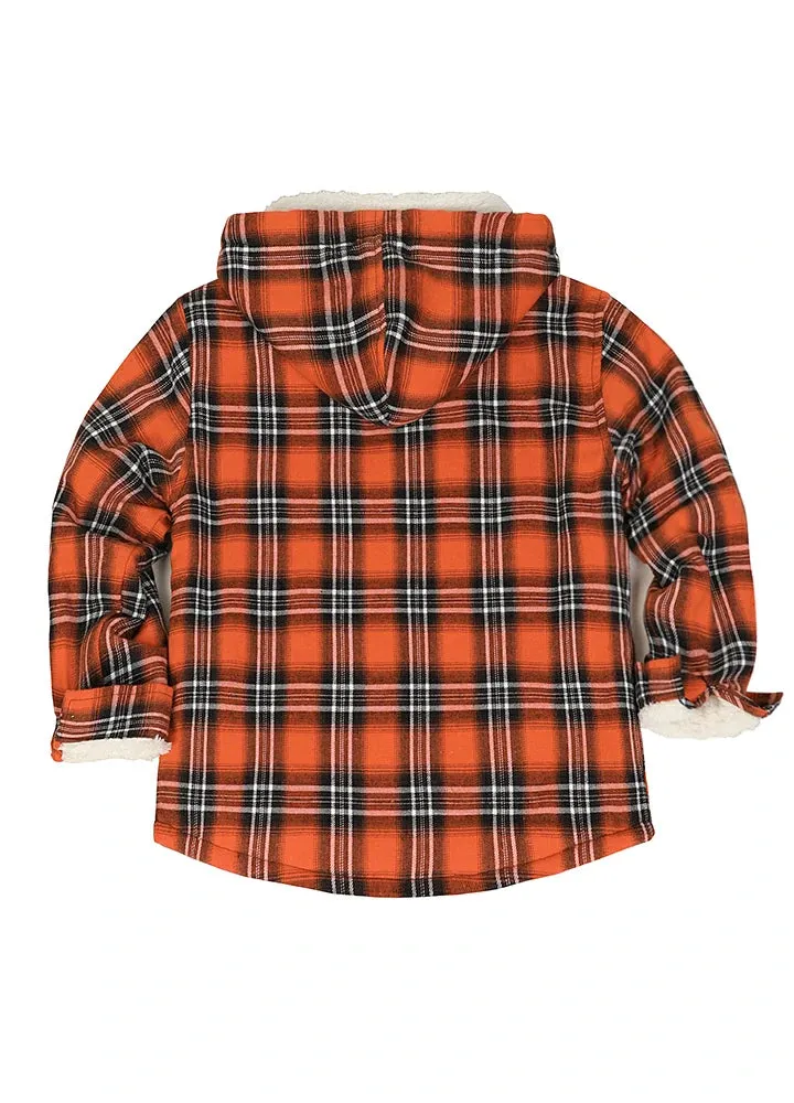 Girls Hooded Plaid Flannel Shirt Jacket,Sherpa Lined