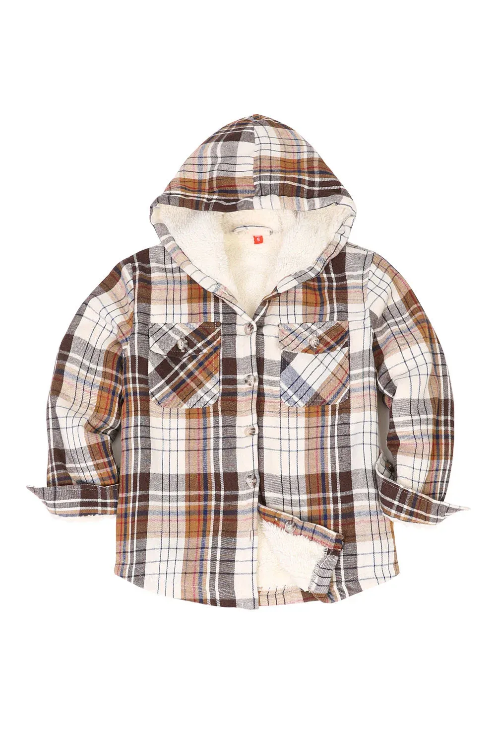 Girls Hooded Plaid Flannel Shirt Jacket,Sherpa Lined