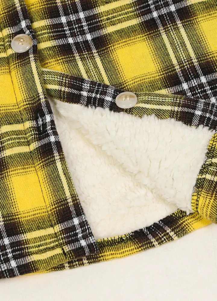 Girls Hooded Plaid Flannel Shirt Jacket,Sherpa Lined