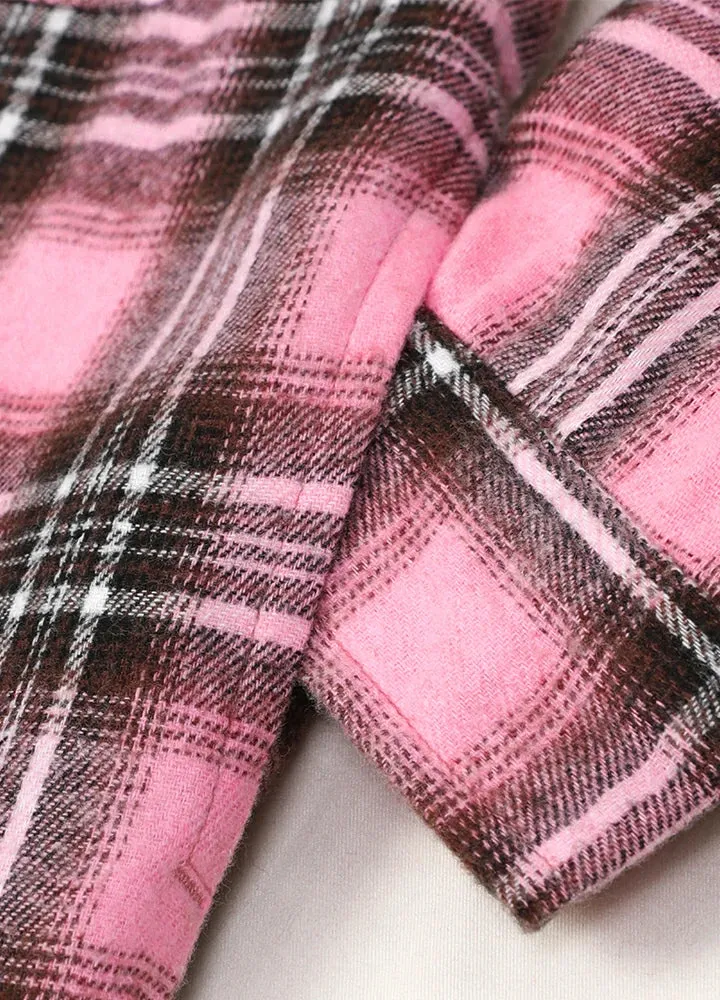 Girls Hooded Plaid Flannel Shirt Jacket,Sherpa Lined