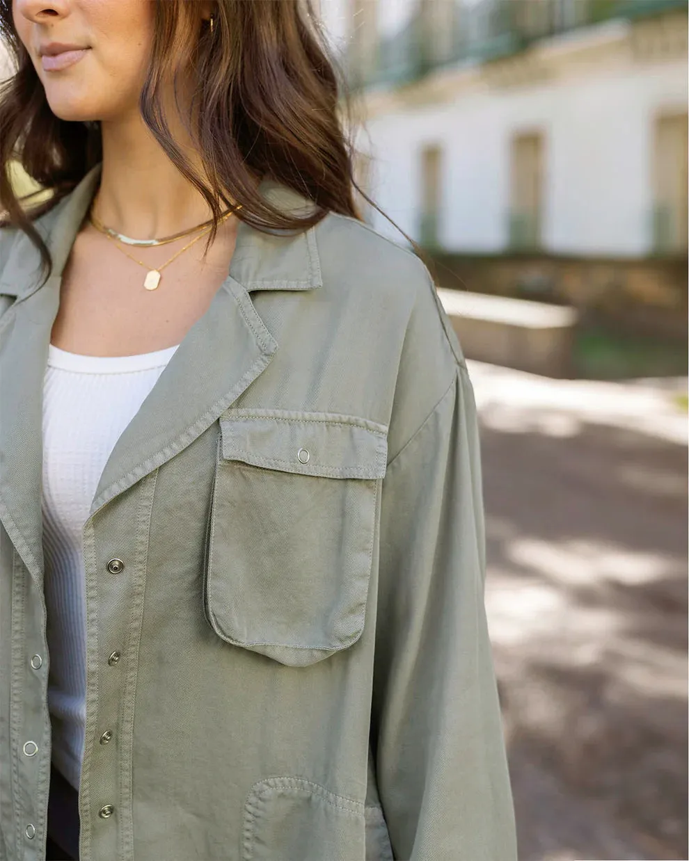 Grace & Lace Tencel Lyocell Utility Shirt Jacket - Sage