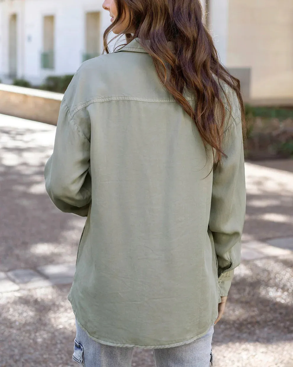 Grace & Lace Tencel Lyocell Utility Shirt Jacket - Sage