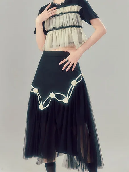 High Waist Bow Mesh Irregular Skirt