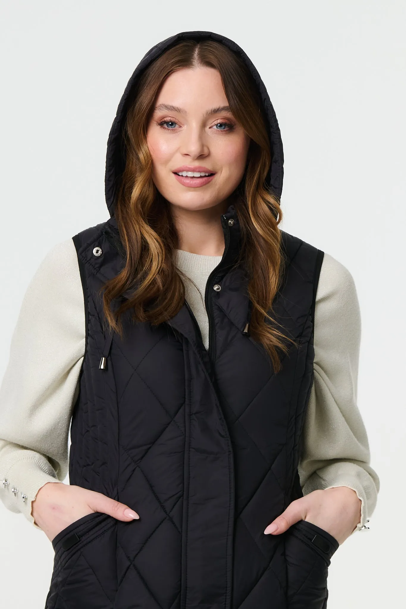 Hooded Sleeveless Longline Puffer Gilet