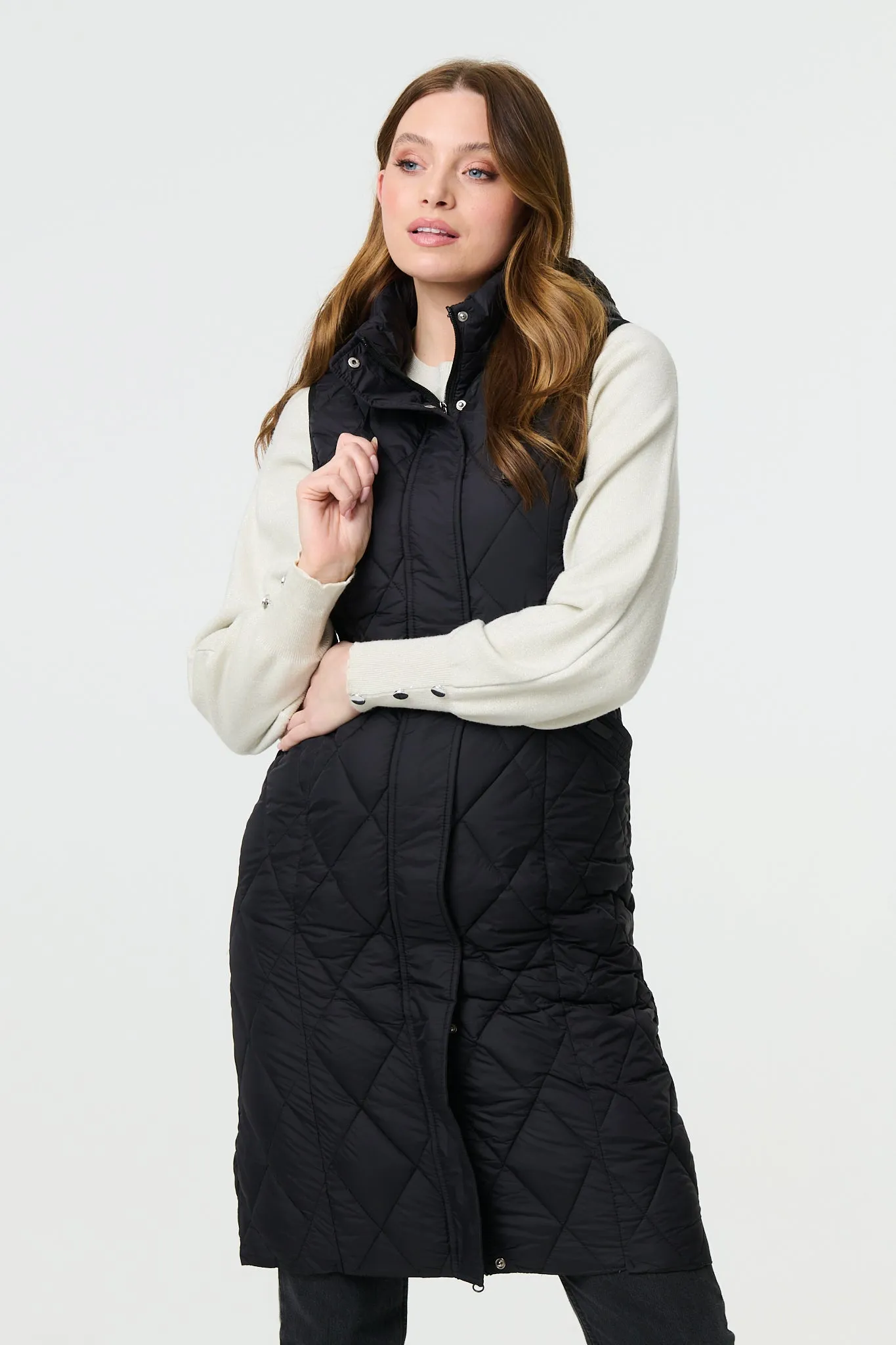 Hooded Sleeveless Longline Puffer Gilet