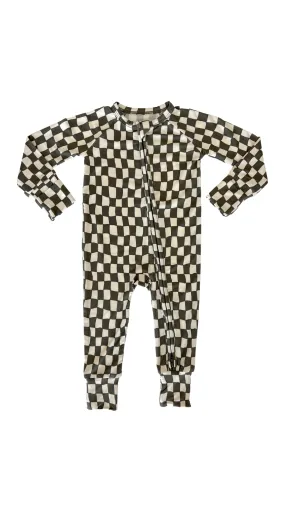 In My Jammers Green Wavy Checkered Zipper Romper