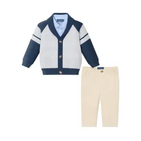 Infant Shawl Cardigan & Pant Set | Navy/Heather Grey