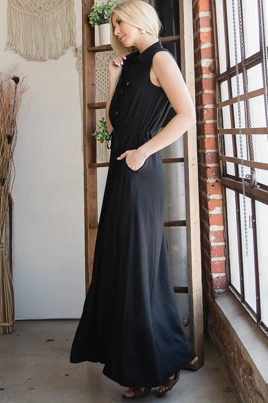 Jace Sleeveless Button Down Maxi Dress