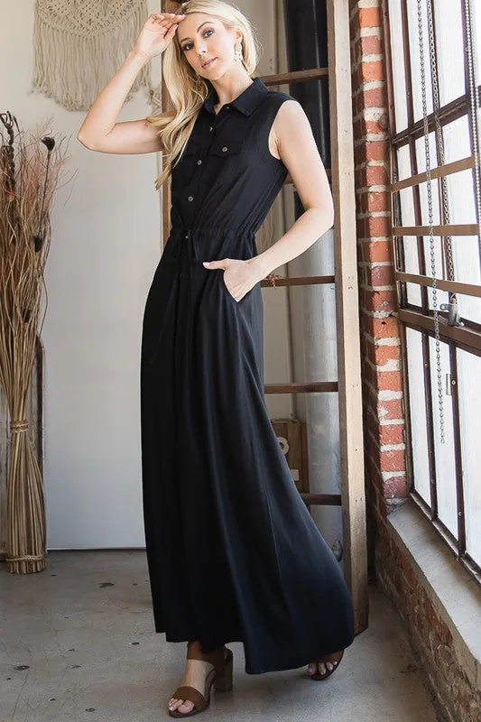 Jace Sleeveless Button Down Maxi Dress