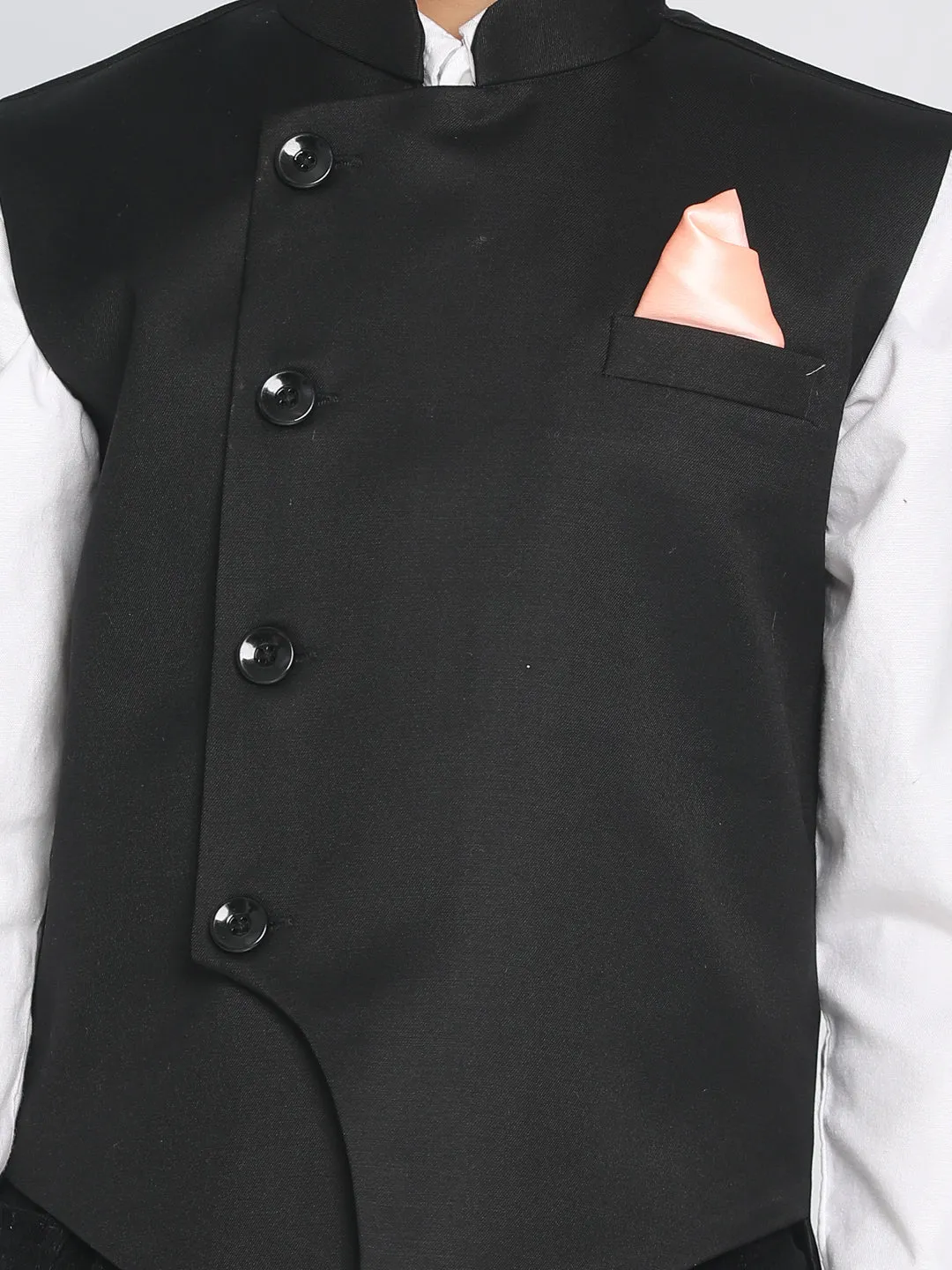 Jashvi Boys Black Solid Satin Nehru Jacket