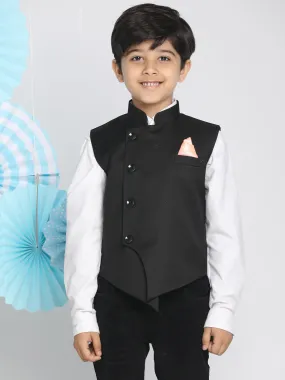 Jashvi Boys Black Solid Satin Nehru Jacket