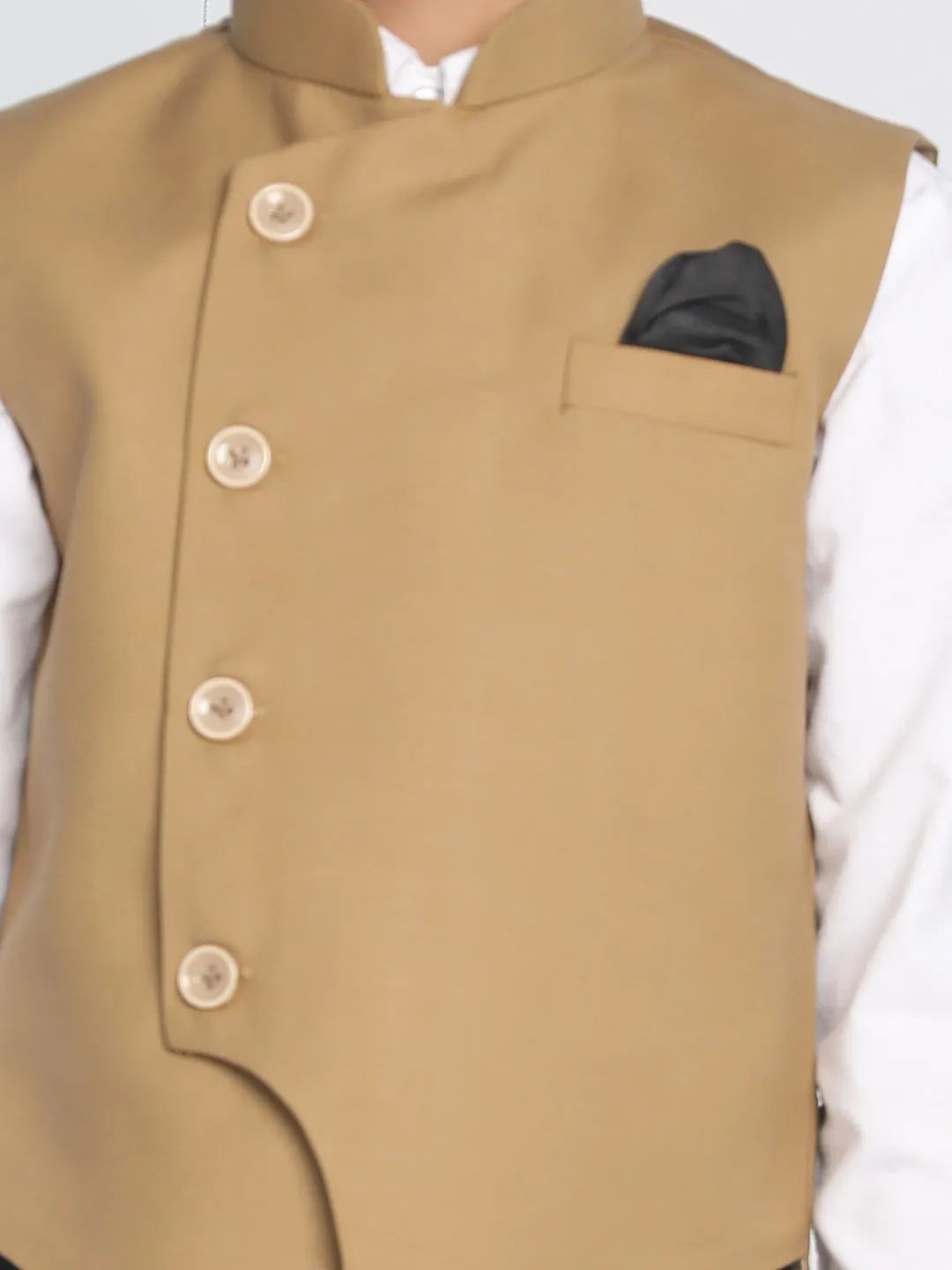 Jashvi Boys Brown Solid Slim-Fit Satin Nehru Jacket