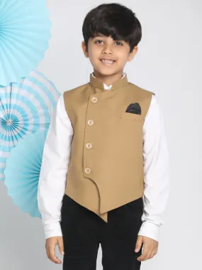 Jashvi Boys Brown Solid Slim-Fit Satin Nehru Jacket