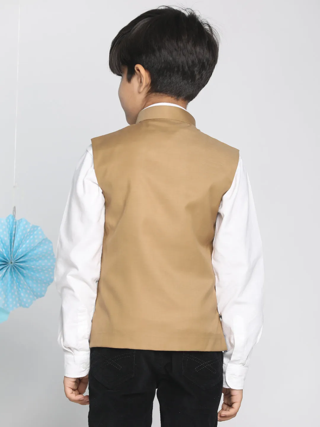 Jashvi Boys Brown Solid Slim-Fit Satin Nehru Jacket