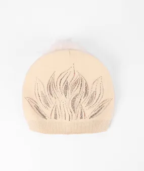 Jewelled Pom Pom Beanie - Cream