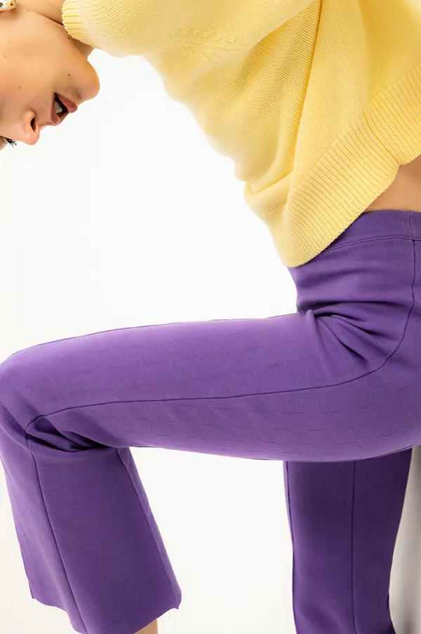 Kick Stretch-Cotton Pants in Subtle Jacquard Purple