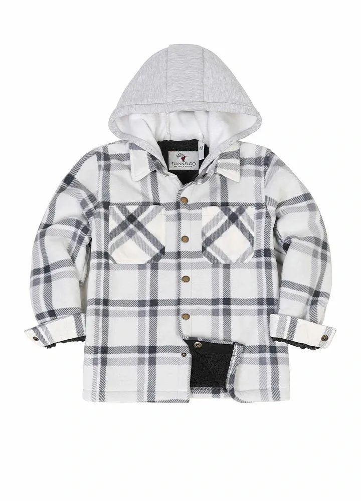 Kids Boys and Girls Sherpa Lined Warm Fleece Plaid Jacket with Hood