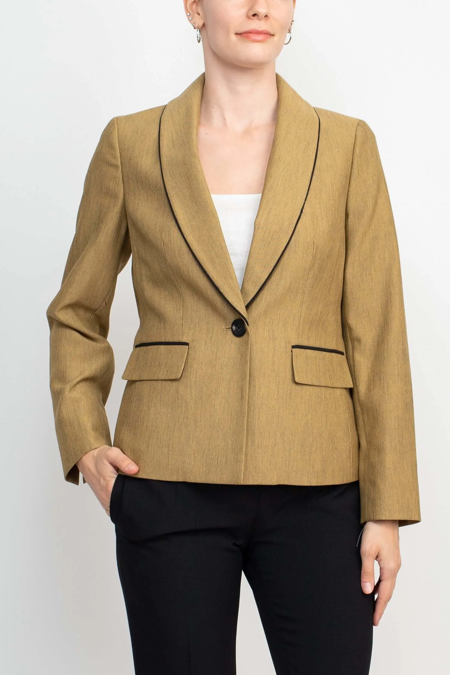 Le Suit Shawl Collar Long Sleeve Mini Herringbone Pant Suit