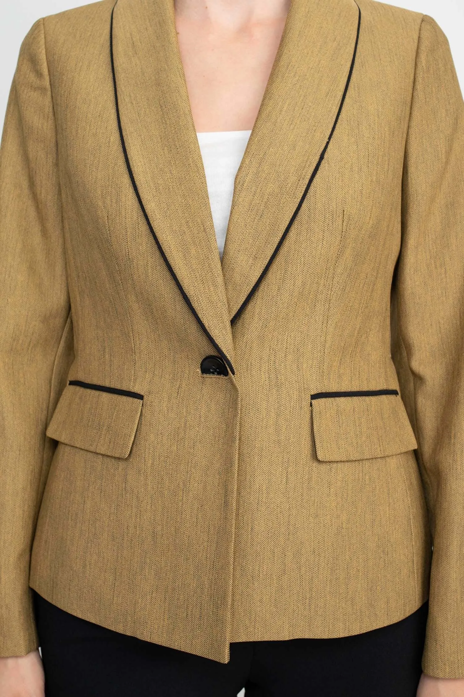 Le Suit Shawl Collar Long Sleeve Mini Herringbone Pant Suit