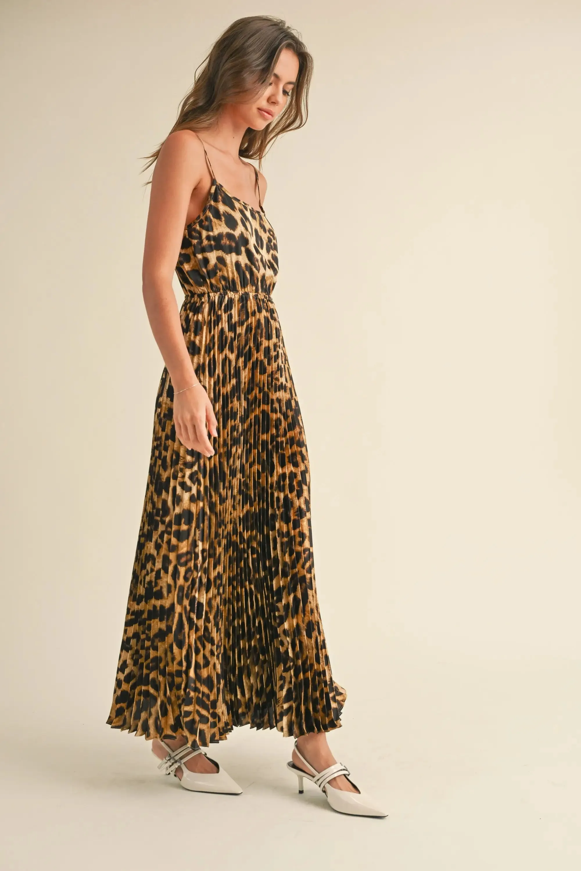 LEOPARD PRINT PLEATED DRESS