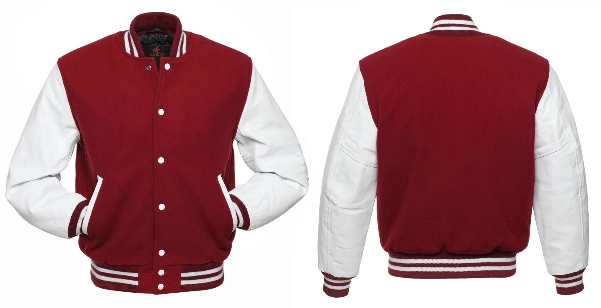 Letterman Jacket Maroon Body and White Leather Sleeves Varsity Jacket