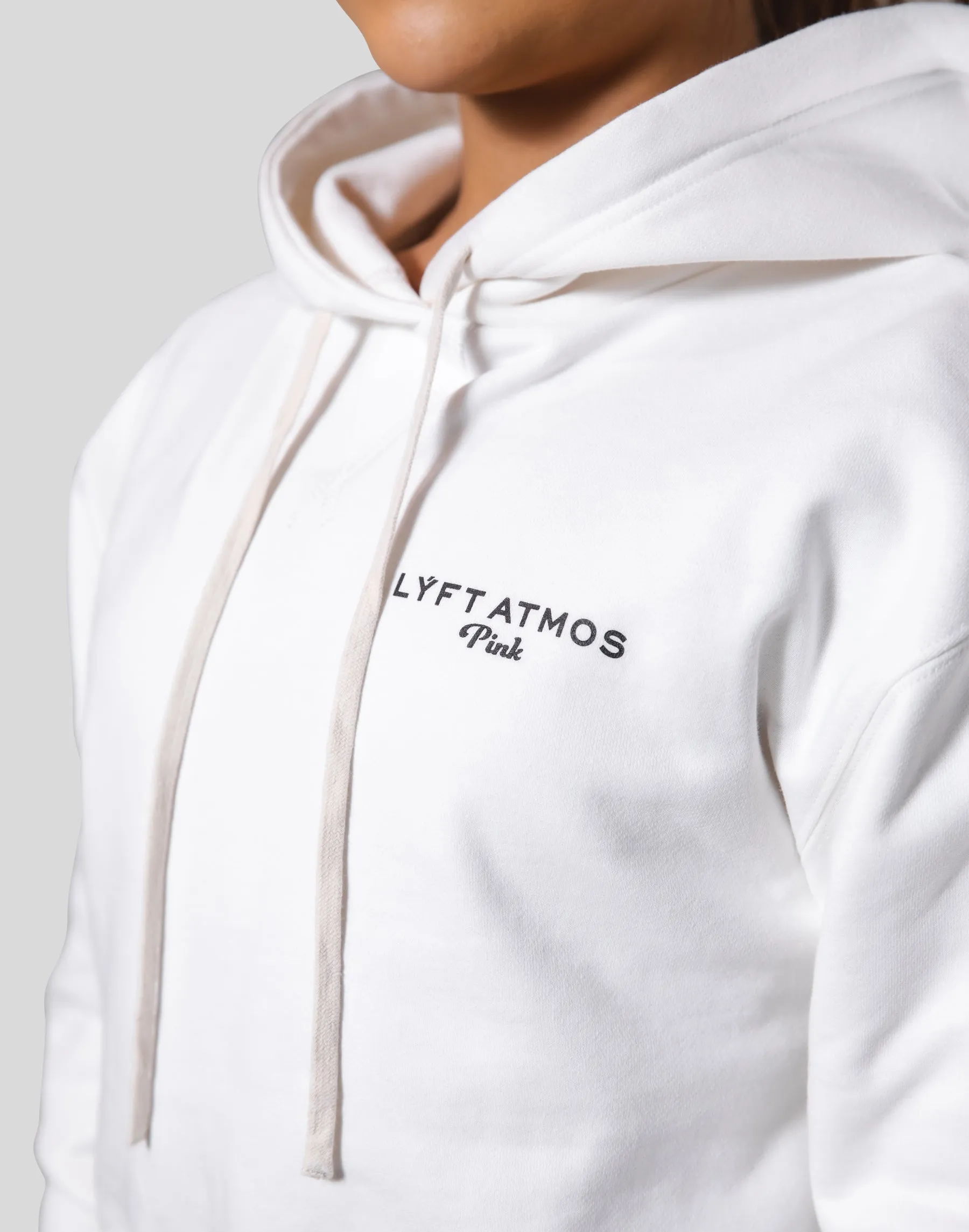 LÝFT × atmos pink Cropped Logo Hoodie - White