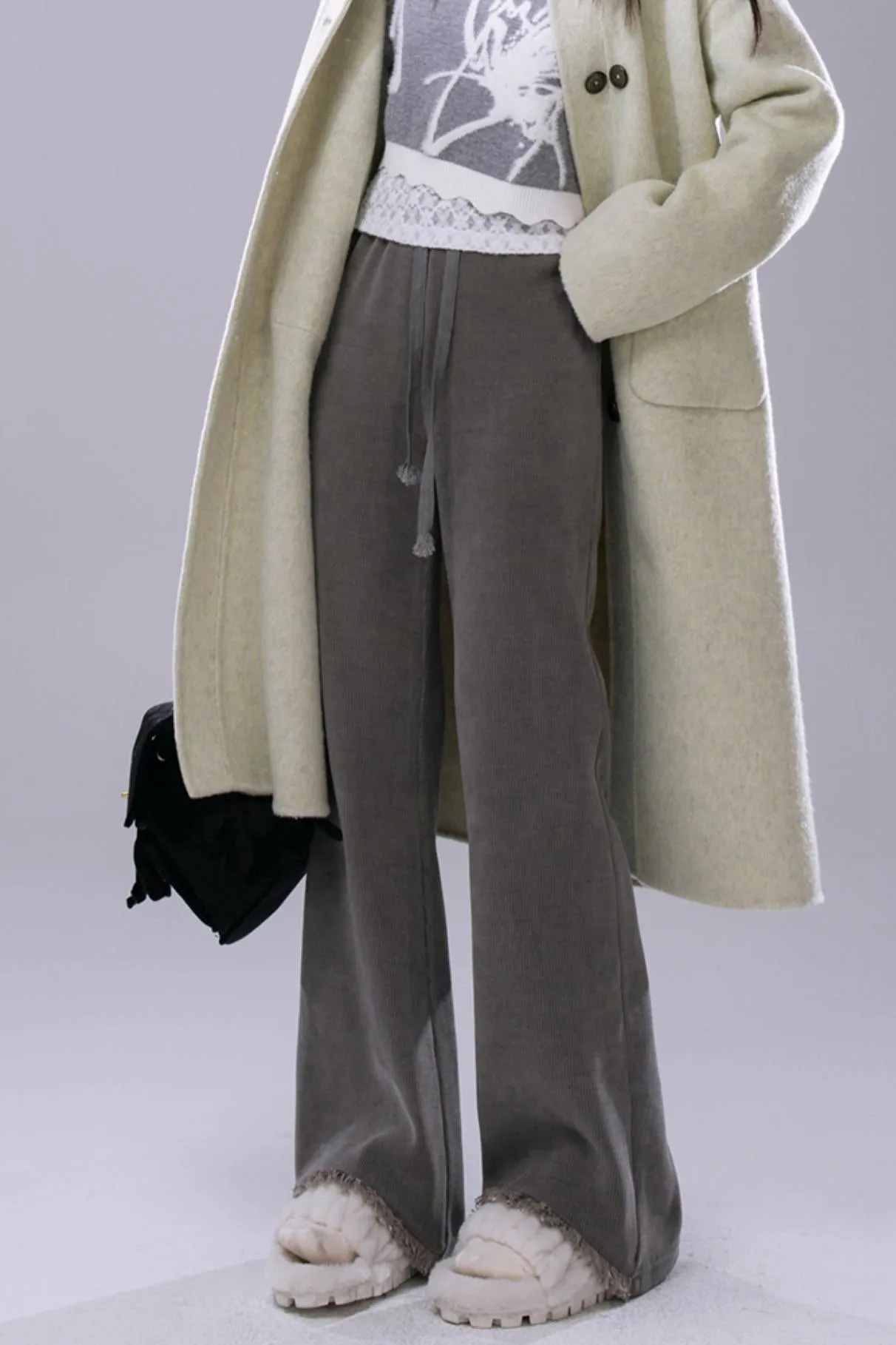 Light Mist Grey Tasseled Flared Trousers