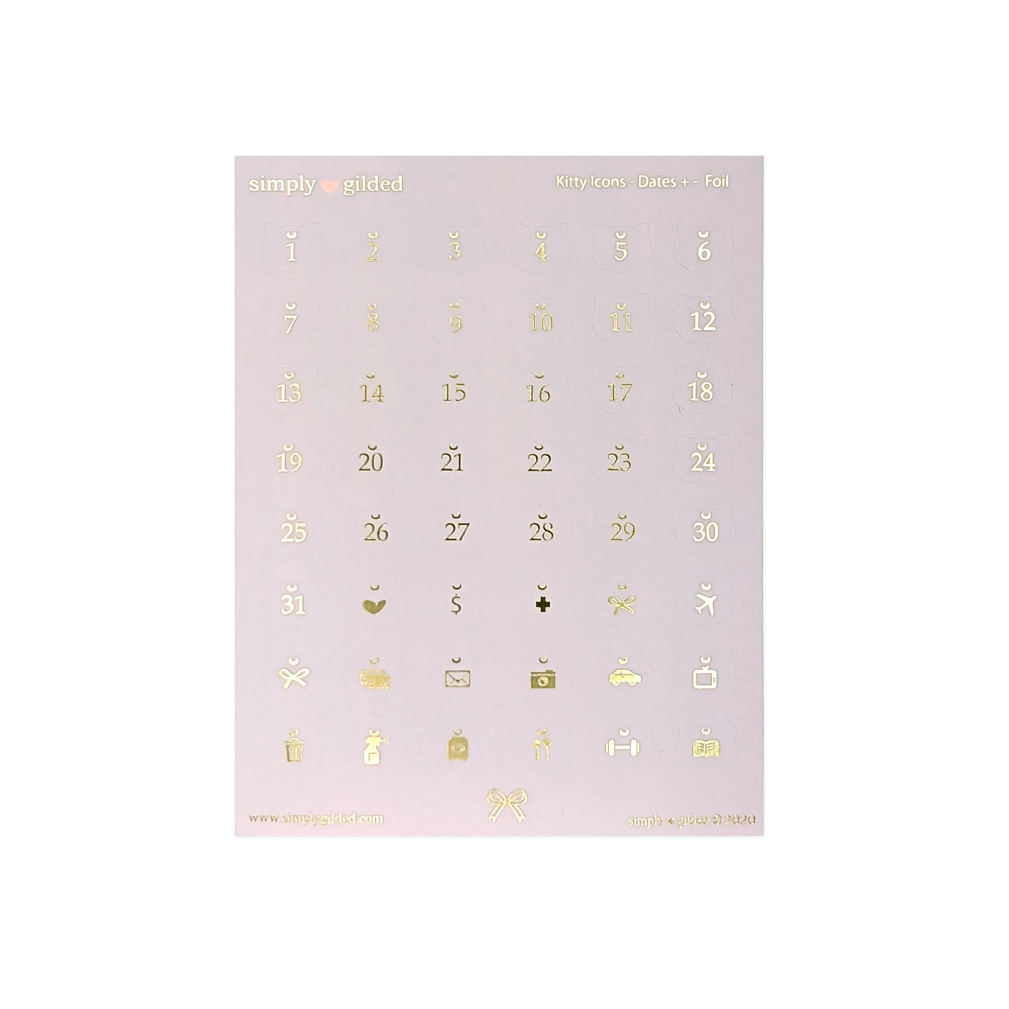 Light Purple Moon Kitty Date Dots (Dates   light gold foil)