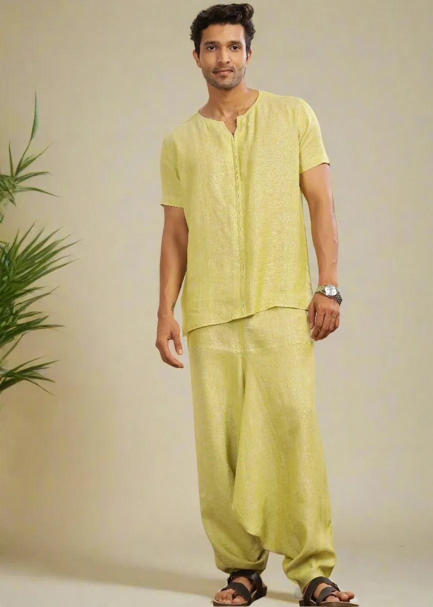 Linen Harem Pants - Lime Green Chambray