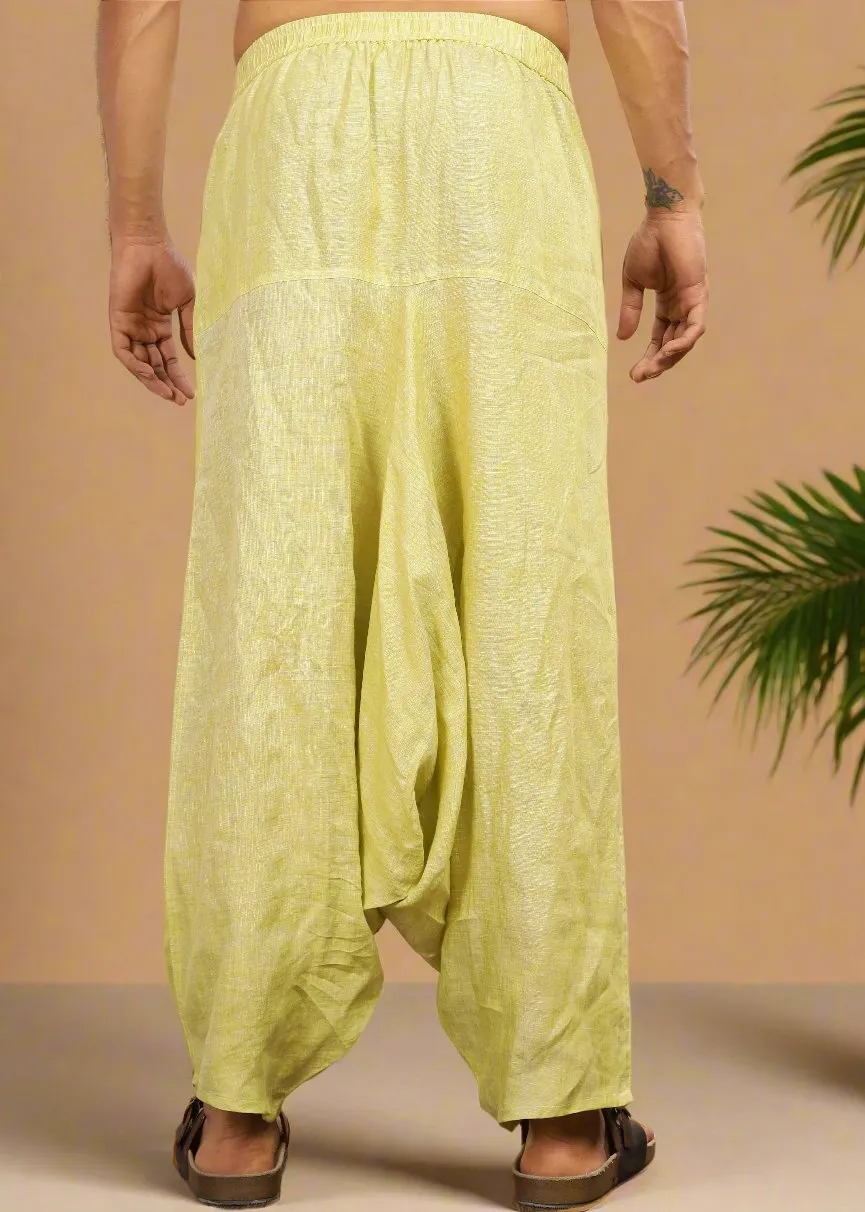 Linen Harem Pants - Lime Green Chambray