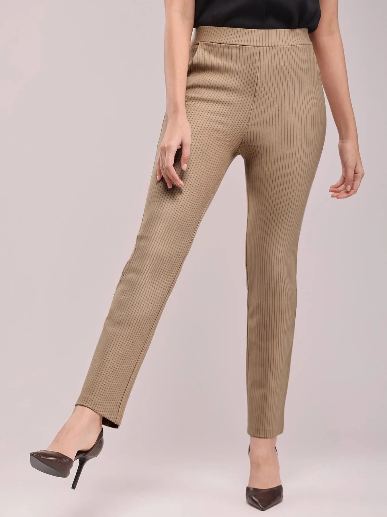 LivIn Striped Bootcut Pants - Beige