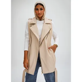 Long beige leather vest