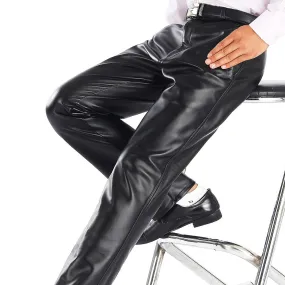 Men Leather Pants Autumn and Winter Men's Fleece-Lined Cotton Pants