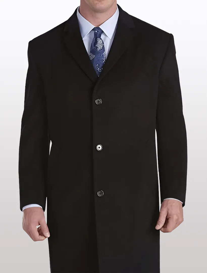 Men's Black Wool Winter Top Coat - 45" Length Overcoat