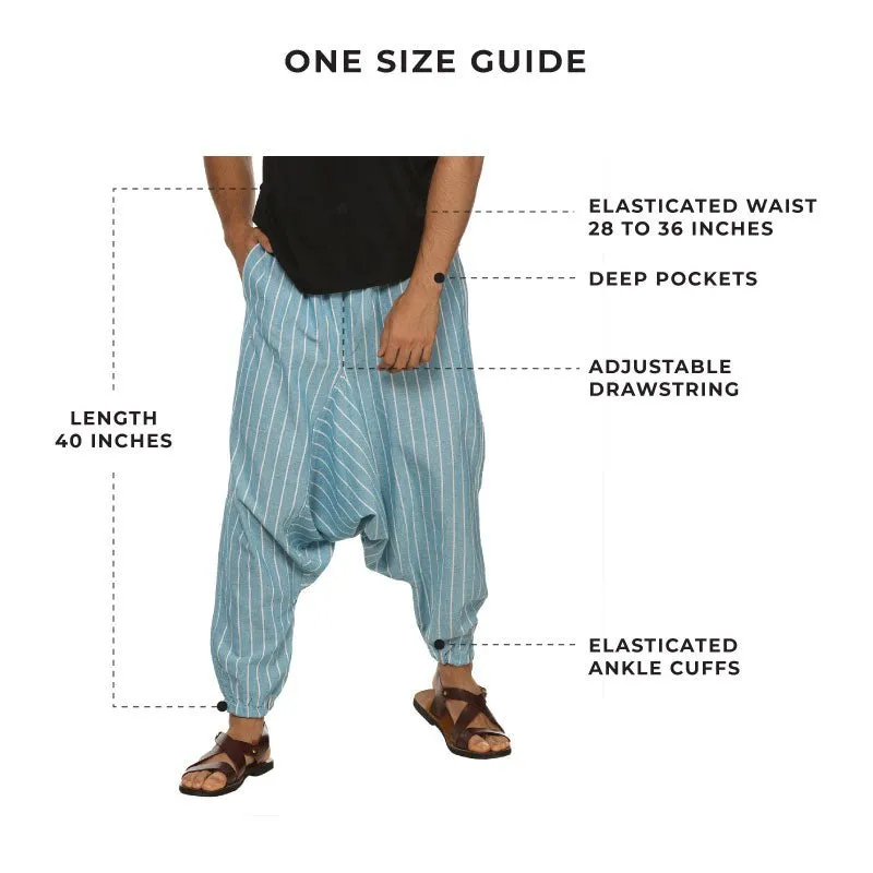 Men's Harem Pant | Blue Stripes | Fits Waist Size 28" to 36"