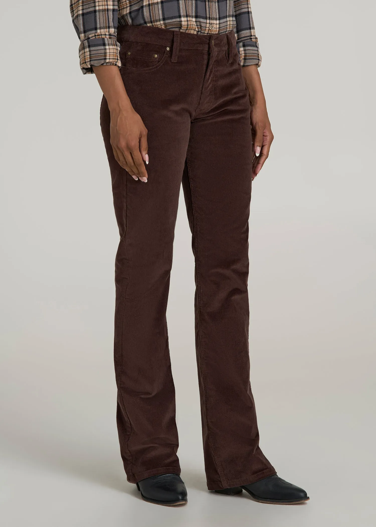 Mid Rise Mini Bootcut Tall Corduroy Pants for Women in Espresso