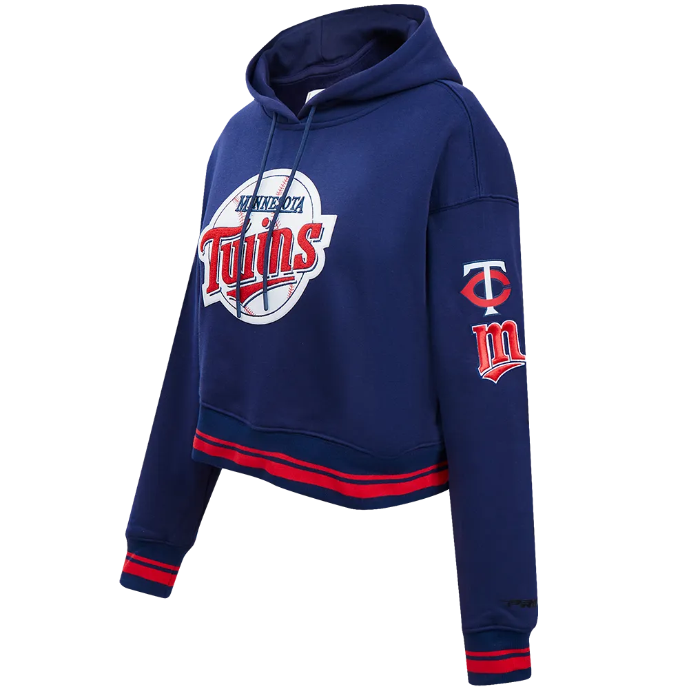 MLB MINNESOTA TWINS RETRO CLASSIC WOMEN'S RIB CROPPED PO HOODIE (MIDNIGHT NAVY/RED/MIDNIGHT NAVY)