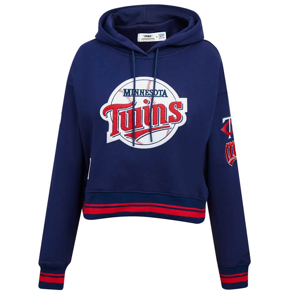 MLB MINNESOTA TWINS RETRO CLASSIC WOMEN'S RIB CROPPED PO HOODIE (MIDNIGHT NAVY/RED/MIDNIGHT NAVY)