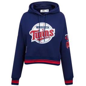 MLB MINNESOTA TWINS RETRO CLASSIC WOMEN'S RIB CROPPED PO HOODIE (MIDNIGHT NAVY/RED/MIDNIGHT NAVY)