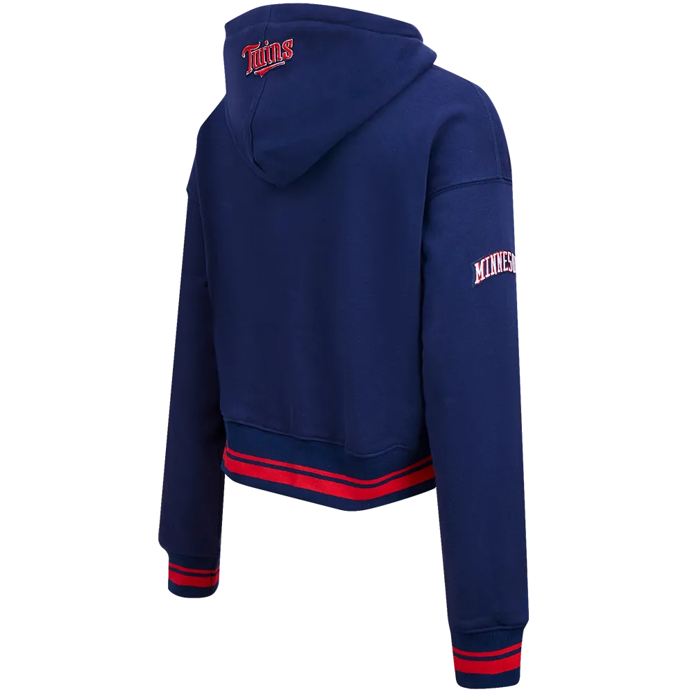 MLB MINNESOTA TWINS RETRO CLASSIC WOMEN'S RIB CROPPED PO HOODIE (MIDNIGHT NAVY/RED/MIDNIGHT NAVY)