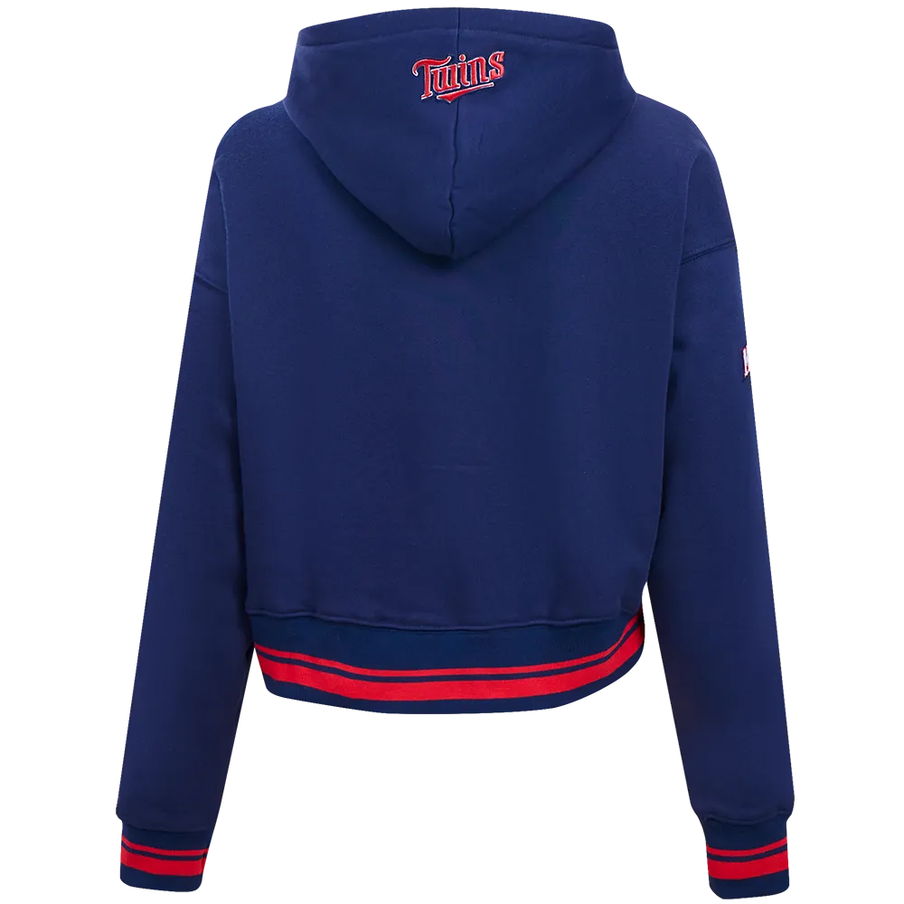 MLB MINNESOTA TWINS RETRO CLASSIC WOMEN'S RIB CROPPED PO HOODIE (MIDNIGHT NAVY/RED/MIDNIGHT NAVY)