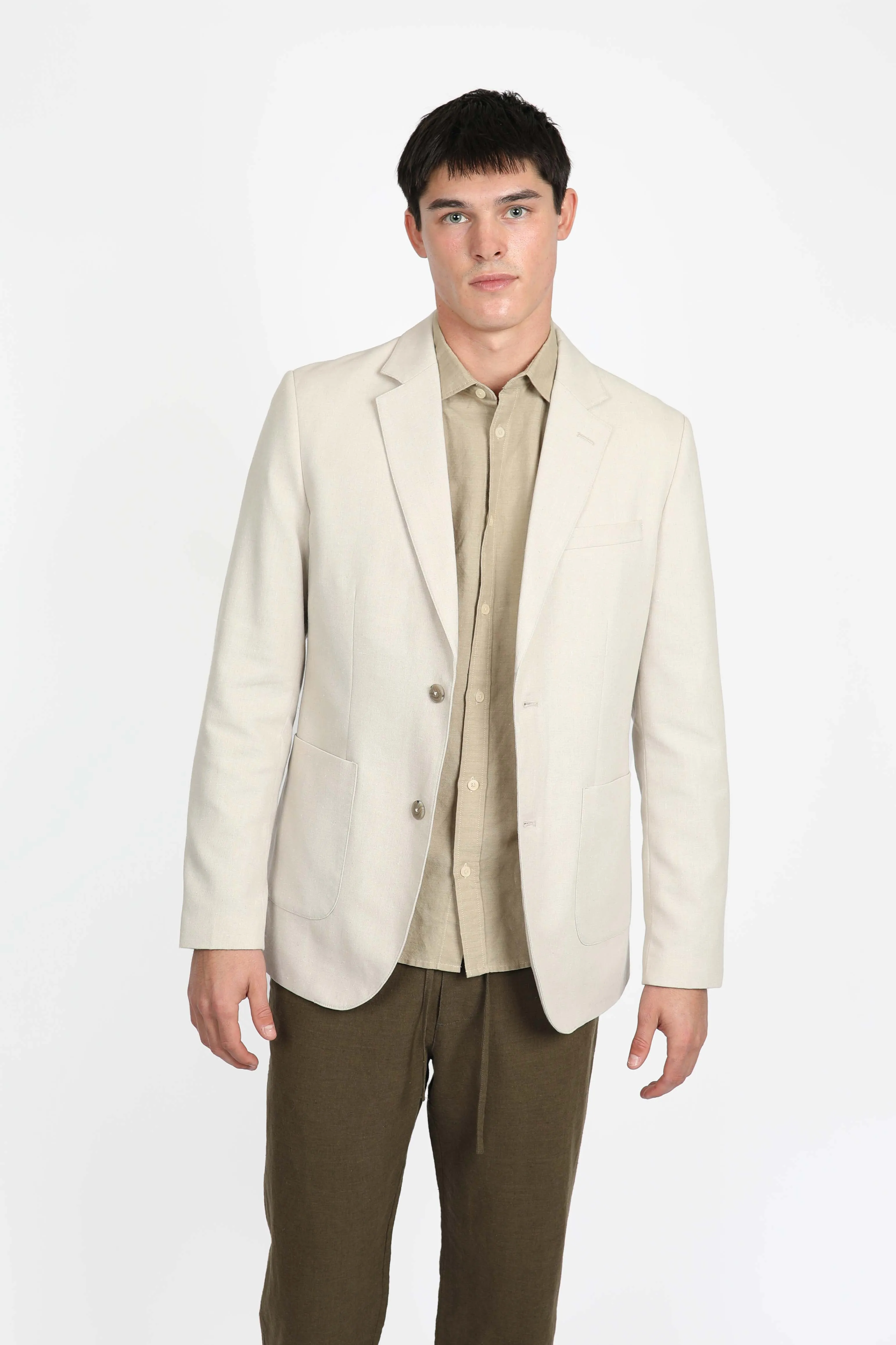 Natural Cotton Linen Notch Lapel Blazer