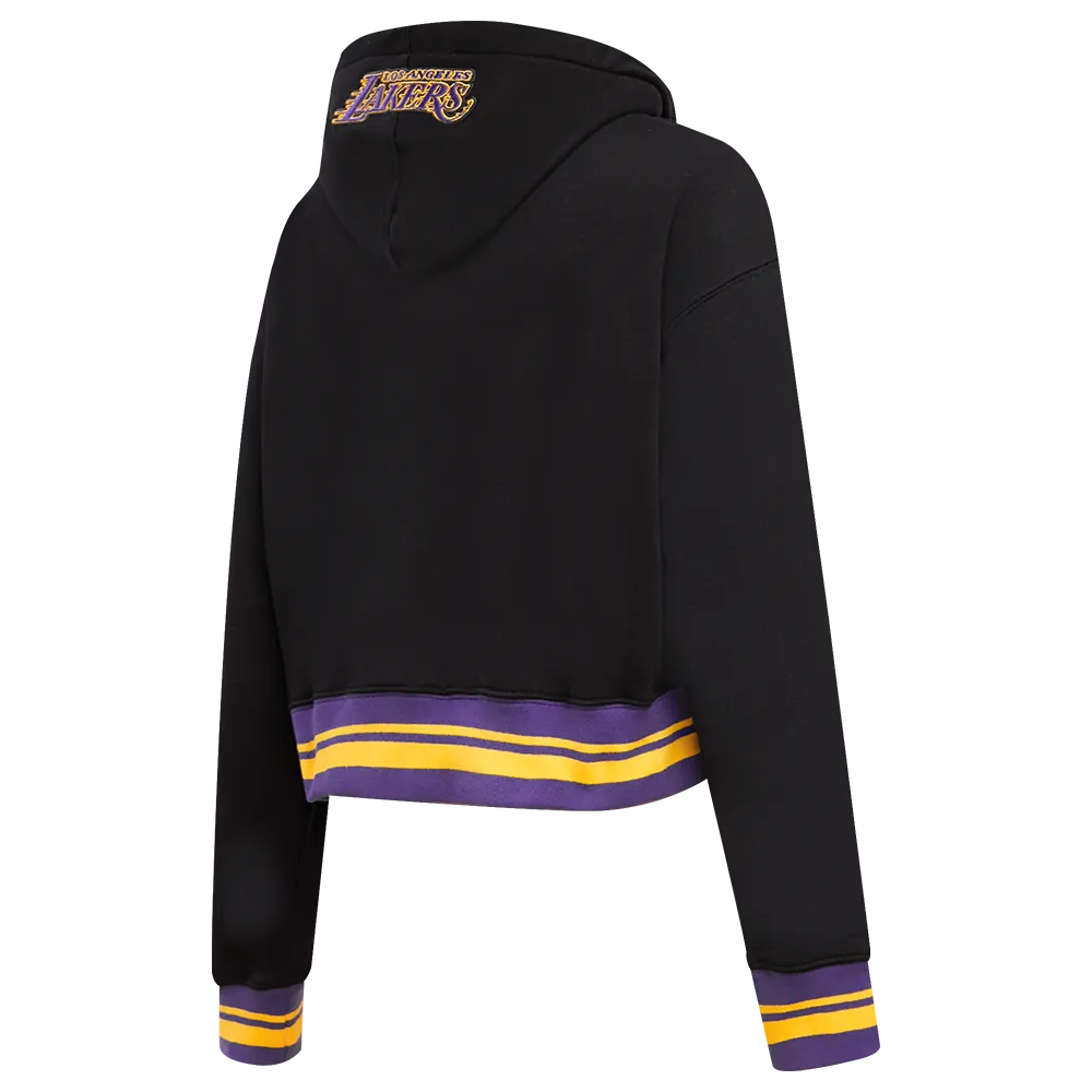 NBA LOS ANGELES LAKERS SCRIPT TAIL WOMEN'S RIB FLC CROPPED PO HOODIE (BLACK/PURPLE)