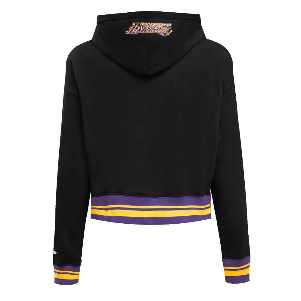 NBA LOS ANGELES LAKERS SCRIPT TAIL WOMEN'S RIB FLC CROPPED PO HOODIE (BLACK/PURPLE)