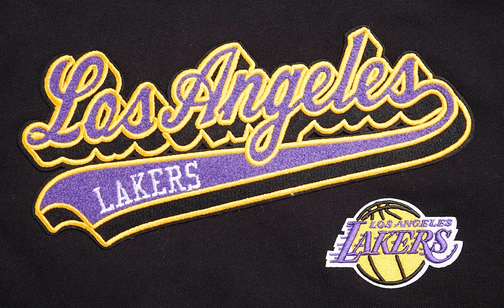 NBA LOS ANGELES LAKERS SCRIPT TAIL WOMEN'S RIB FLC CROPPED PO HOODIE (BLACK/PURPLE)