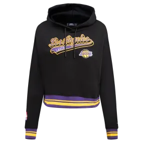 NBA LOS ANGELES LAKERS SCRIPT TAIL WOMEN'S RIB FLC CROPPED PO HOODIE (BLACK/PURPLE)