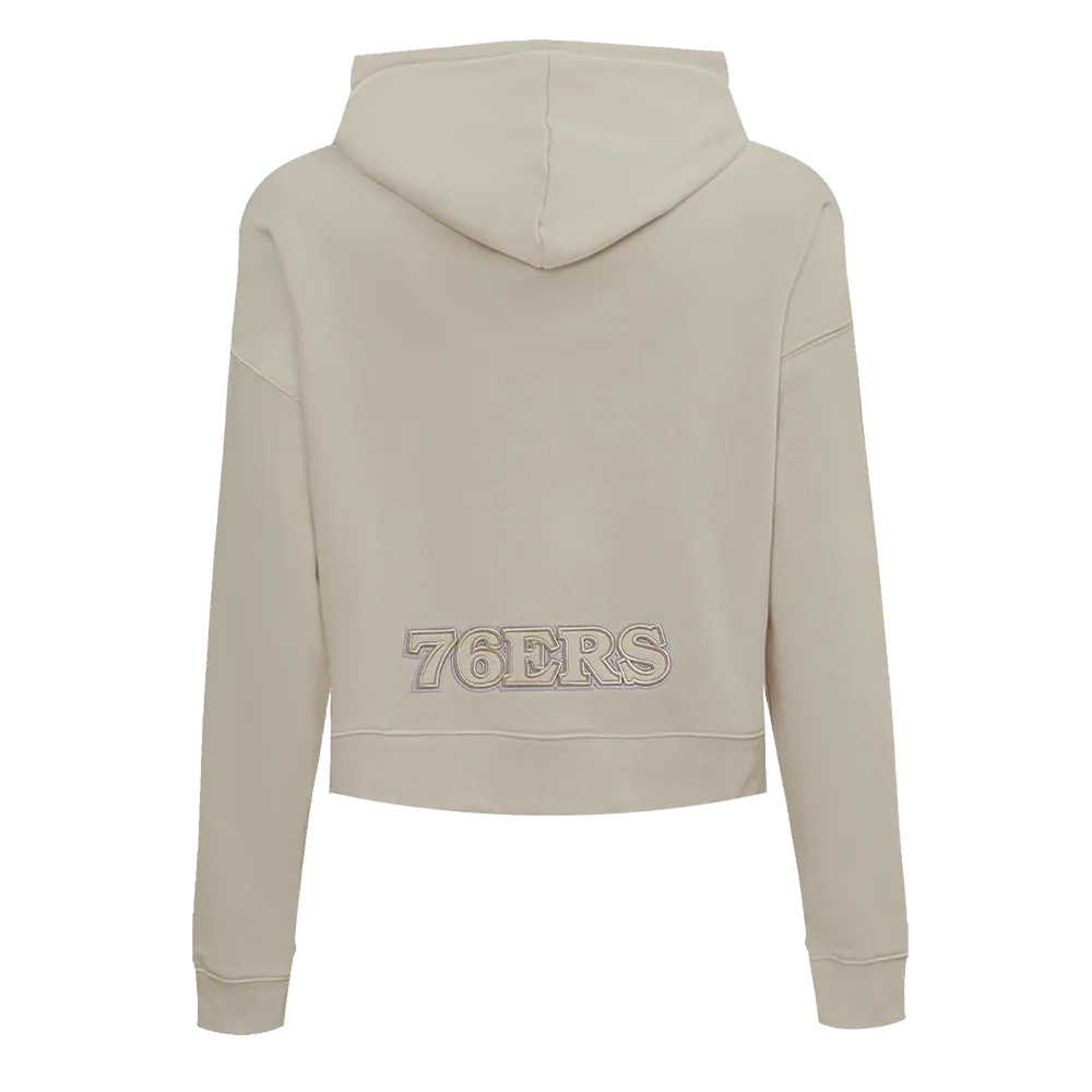 NBA PHILADELPHIA 76ERS NEUTRAL WOMEN'S CROPPED PO HOODIE (TAUPE)